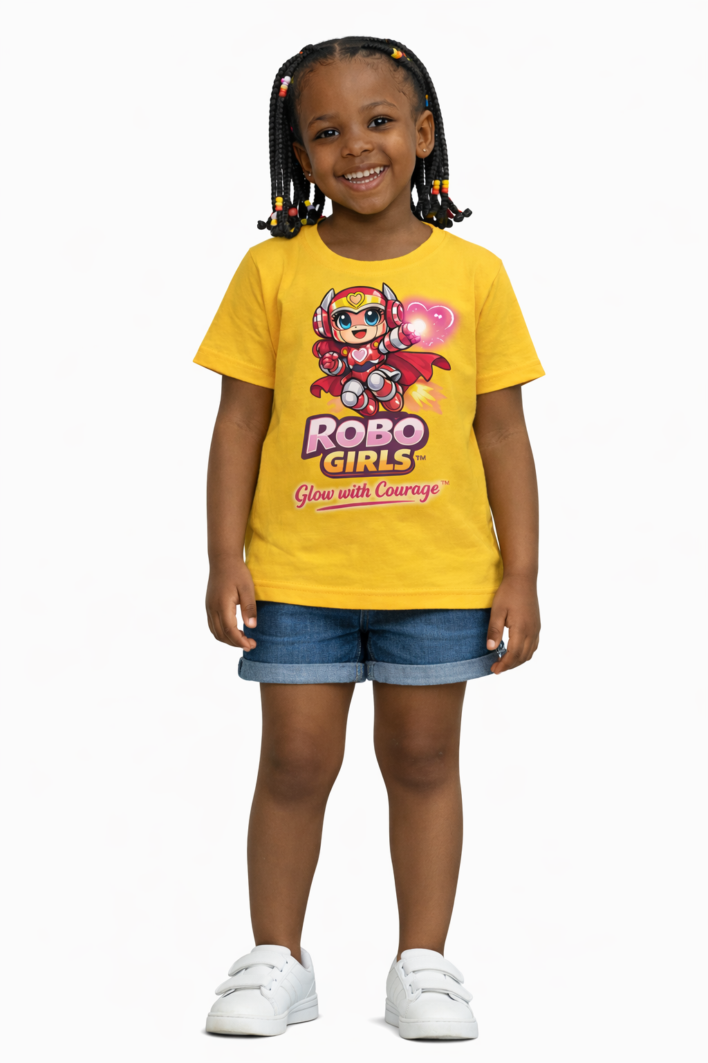 ROBO GIRLS Reach for the Stars Yellow T‑shirt South Africa

Bright yellow empowerment tee with mascot design

Girls cotton T‑shirt with motivational slogan