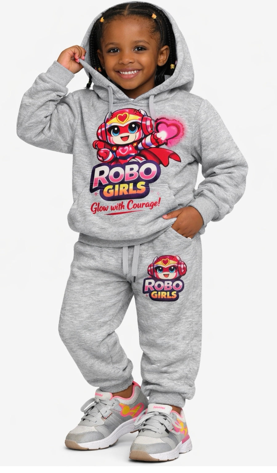 ROBO GIRLS Grey Tracksuits for Girls South Africa

Cotton blend tracksuit with empowerment slogan

Inclusive girls fashion grey tracksuit – ROBO GIRLS brand